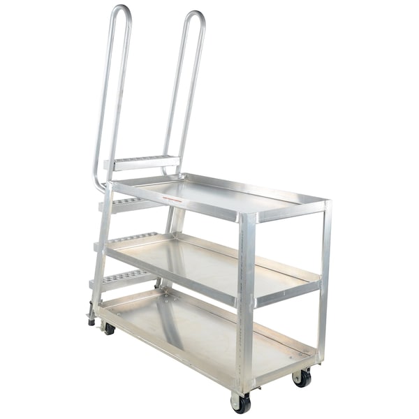 Vestil Hi-Duty Stock Picker Truck, Mold/Rubber, Aluminum, 500 lb Load Capacity, 3 Shelves, 21.875" W SPA-HD-2252 - main
